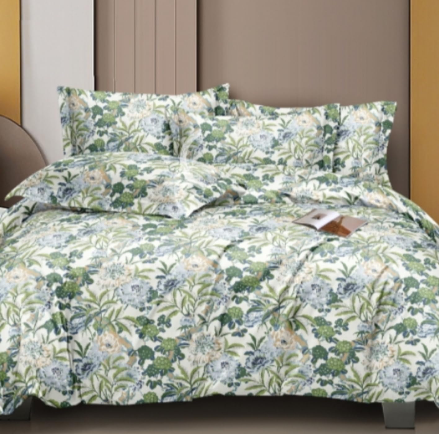 Bedsheet For Queen Size With 2 Pillow Covers - 60 X 78 Inches, Green & White | Soft & Skin-Friendly Fabric | All Around Elastic Fitted Bedsheet