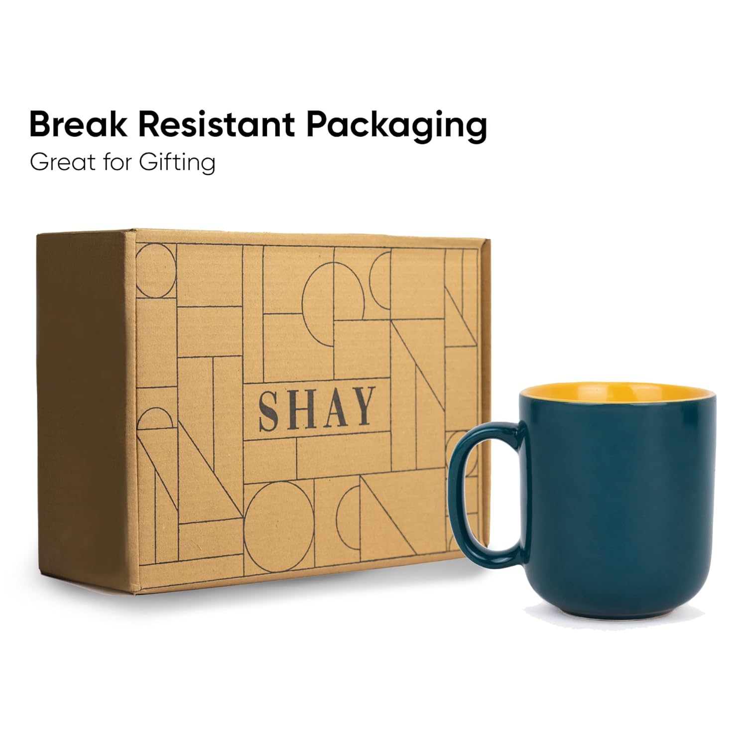 Large Ceramic Coffee Mug Set Of 2 - Teal Yellow, 400ml Each | Ceramic Belly Mug, Tea Mug With Matte Finish - Mug For Coffee | Ceramic Coffee Mug - Microwave Safe & Dishwasher Safe