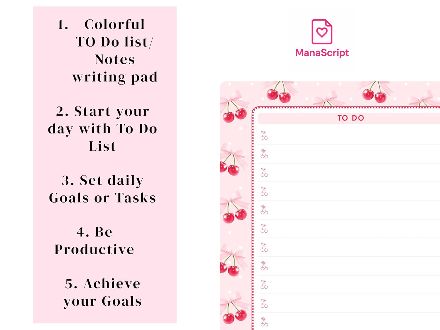 A5 Notes/To Do List Notepad, Beautiful Daily Checklist Pad, Tear-Off Sheets (Cherry) Pack Of 1