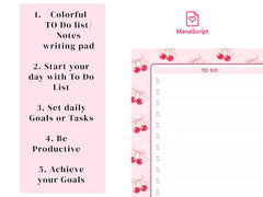 A5 Notes/To Do List Notepad, Beautiful Daily Checklist Pad, Tear-Off Sheets (Cherry) Pack Of 1
