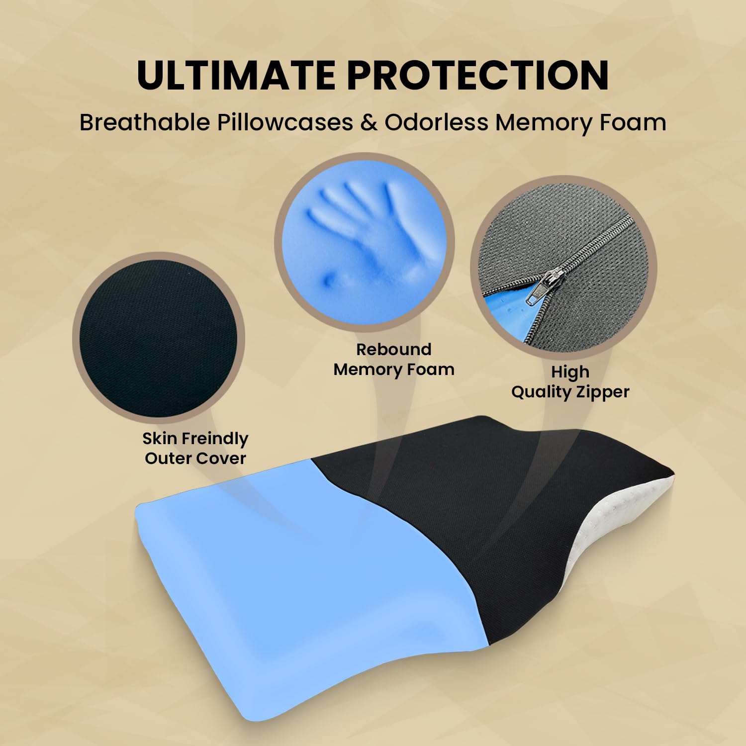 Cervical Pillow For Neck & Shoulder Pain Relief, Memory Foam Pillow For Sleeping | Black & Blue, Orthopedic Pillow For Spondylitis, Long Lasting, Perfect For All Sleeping Position