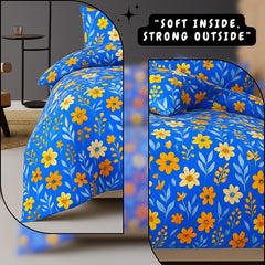 Microfiber Double Bedsheet King Size With 2 Large Size Pillow Covers | Size 108x108+9 Inches, Blue & Rust | Perfect For Daily Use, All-Season Use Or Gifting Bedsheet