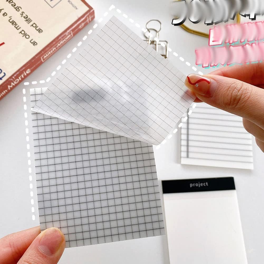 Transparent Sticky Note Pad With Lining & Grid Transparent Sticky Notes, Clear - 200 Sheets