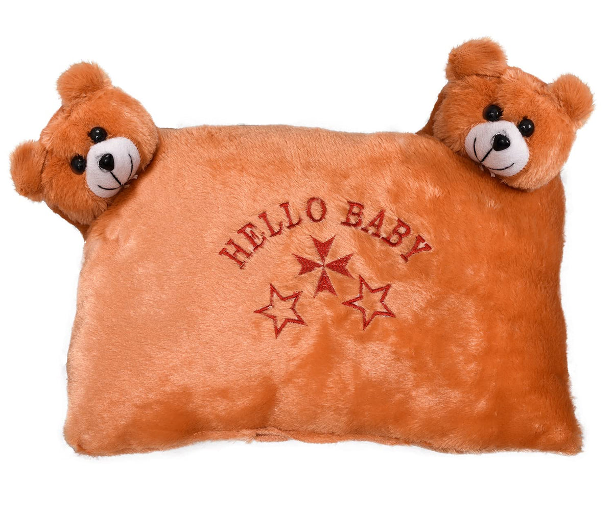 Hello Teddy Design Kid's Pillow, Velvet Super Soft Kids Pillow, Orange - 12 X 18 Inch | Soft Pillow For Sleeping & Travel, Suitable For All Sleepers, Multipurpose & Comfortable - 1 Piece