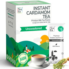 Teafit Unsweetened Instant Cardamom Tea Premix - Pack Of 10 Sachets, 140gm, 4.9 Ounce | Premium Milk Tea Premix, Just Add Water - Strong Home Like Elaichi Chai | Medium Caffeine