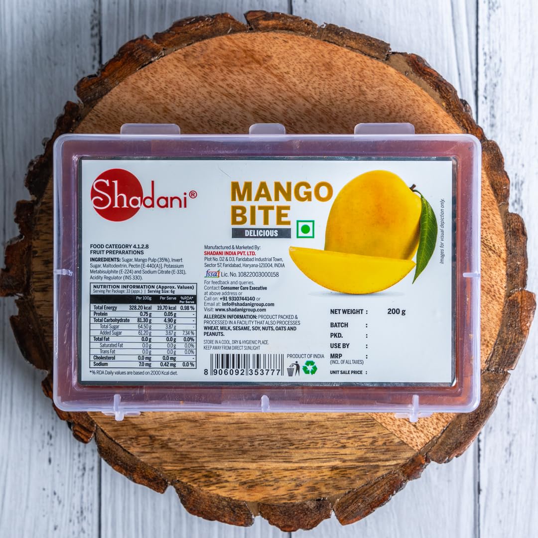 Shadani Mango Bite Box 200gm, Meetha Dried Aam Papad Slices | Fruit Snacks - Dried Mango Candy Slices Box