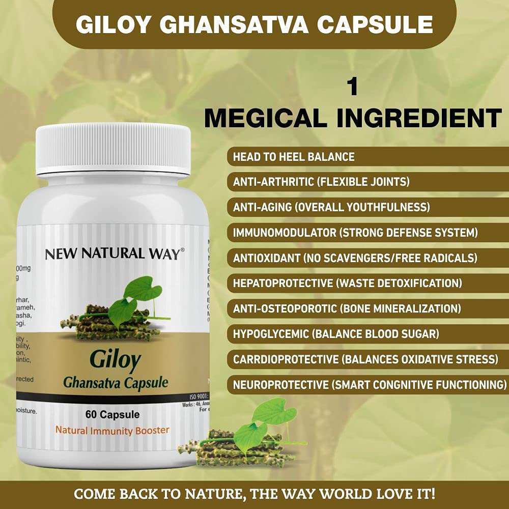 New Natural Way Giloy Ghansatva 1000mg Ayurvedic Supplement For Immunity & Energy Booster, Rich In Antioxidants | 60 Capsules 100gm 0.2lbs
