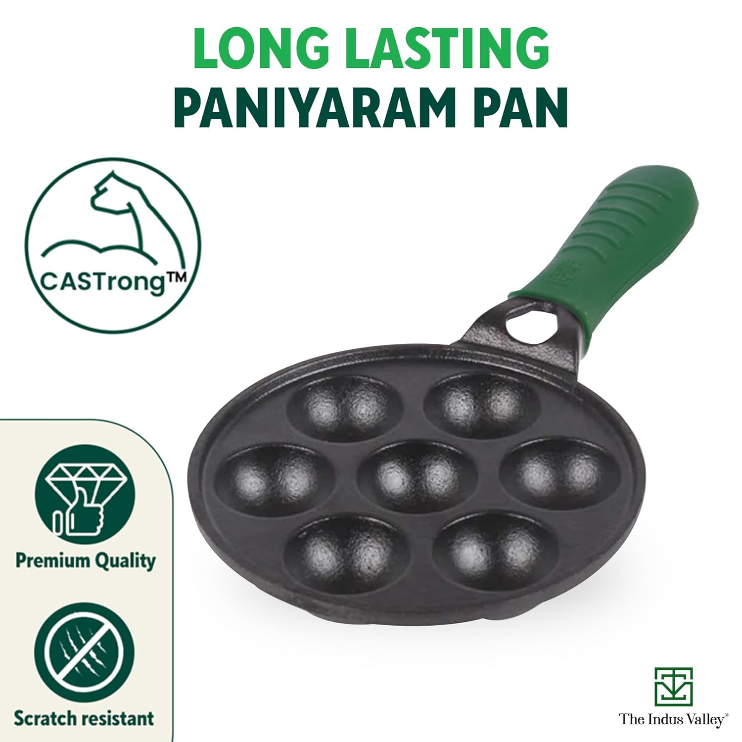 Super Smooth Black Cast Iron Paniyaram Pan With Silicon Grip - Very Small, 7 Pits, 21cm, 8.3 Inch, 1.9 Kg | Nonstick, Pre-Seasoned Appe Or Paddu Pan, 100% Pure & Toxin-Free, No Chemical Coating