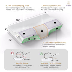 Cervical Pillow For Neck Pain & Shoulder Pain For Sleeping, White | Memory Foam Pillow With Dual, Orthopedic Design, Cooling, Lightweight, Adjustable, Removable Cover Pillow - Pack Of 1