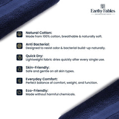 Earthy Fables Airlux Bath Towel 500 Gsm | Pure Carded Cotton, Soft, Absorbent, Quick Dry & Skin-Friendly Towel (Navy Blue)