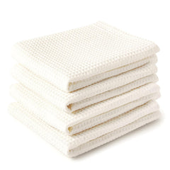 Encasa Xo Kitchen Dish Towels Set 320 Gsm | Waffle Weave & Flat Hand Tea Towel | Quick Drying Reusable Cotton Washcloths | Set Of 4 (Solid Off White)