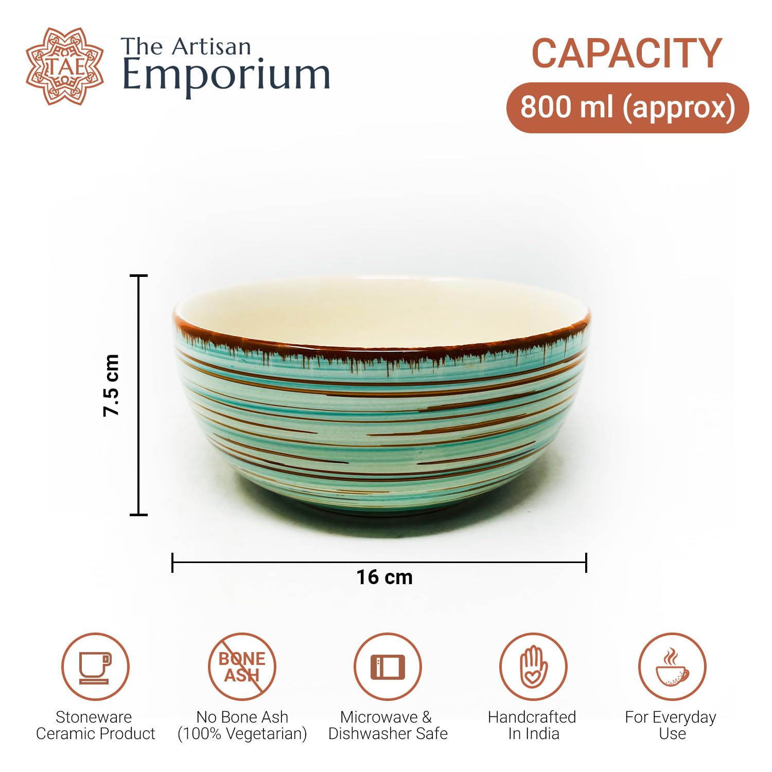 Iris Turquoise Ceramic Serving Bowl Set Of 2 Pieces, 800ml Each | Hand Painted Large Dining Serving Bowls For Serving - Microwave Safe & Dishwasher Safe