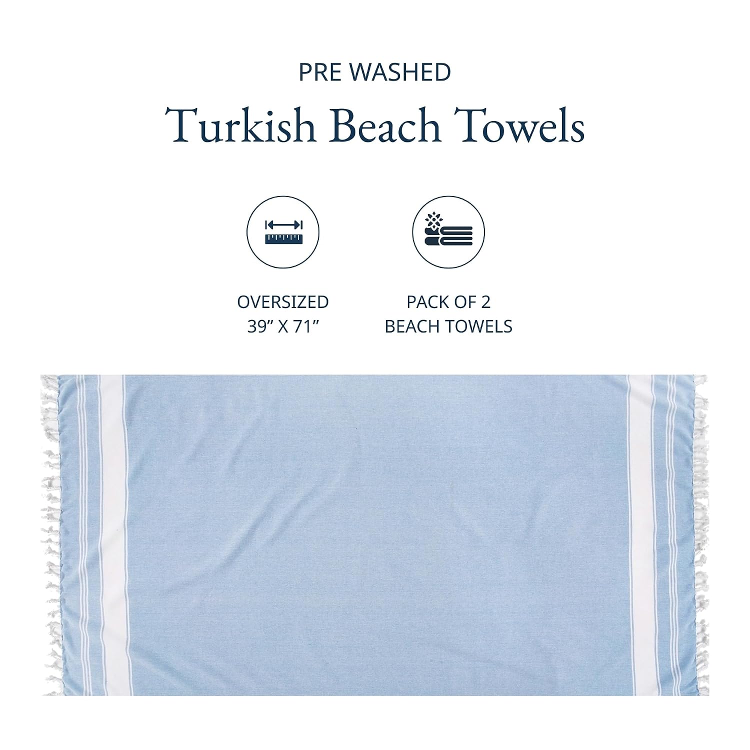 Lane Linen Beach Towels 699 Gsm | For Women Large Oversized, Pre-Washed, No-Shrink Sand Free Beach Towels - Sky Blue (2 Pack)
