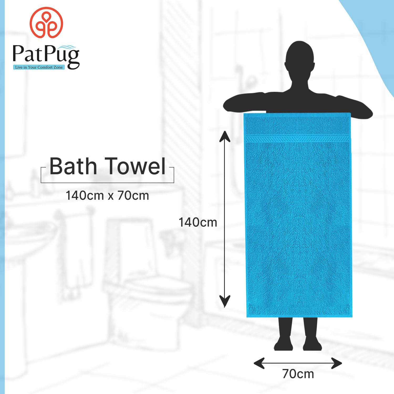 PatPug 100% Indian Ultra Soft Cotton 450 Gsm Bath Towel Large Bath Towel | Highly Absorbent Quick Drying Durable Towel For Men, Women & Kids (Cool Aqua)