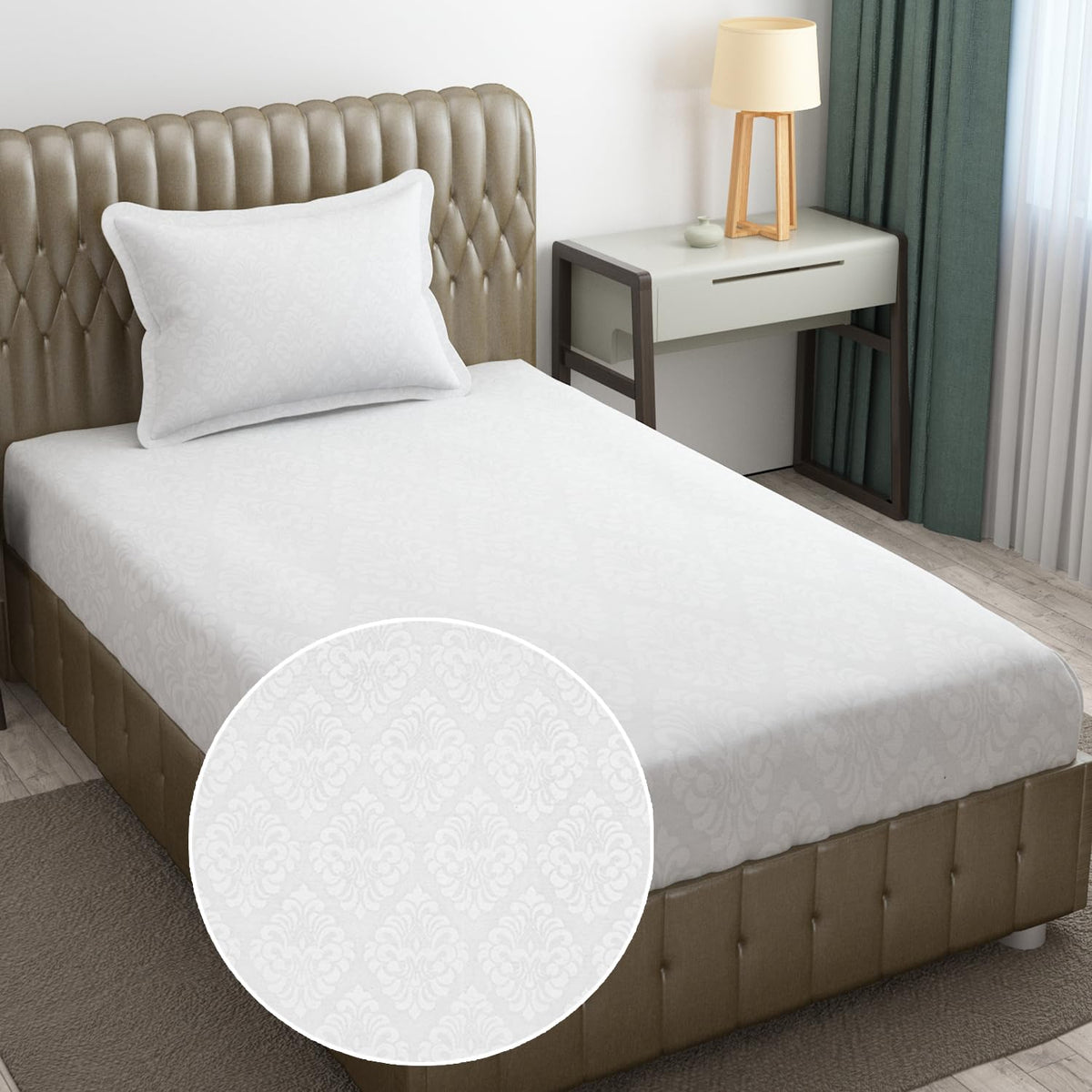 Soft Microfiber Single Bedsheet With 1 Pillow Covers - 60 X 90 Inches | White, Damas Design | Wrinkle Free Design & Easy To Wash | Refreshing Your Bedroom Look