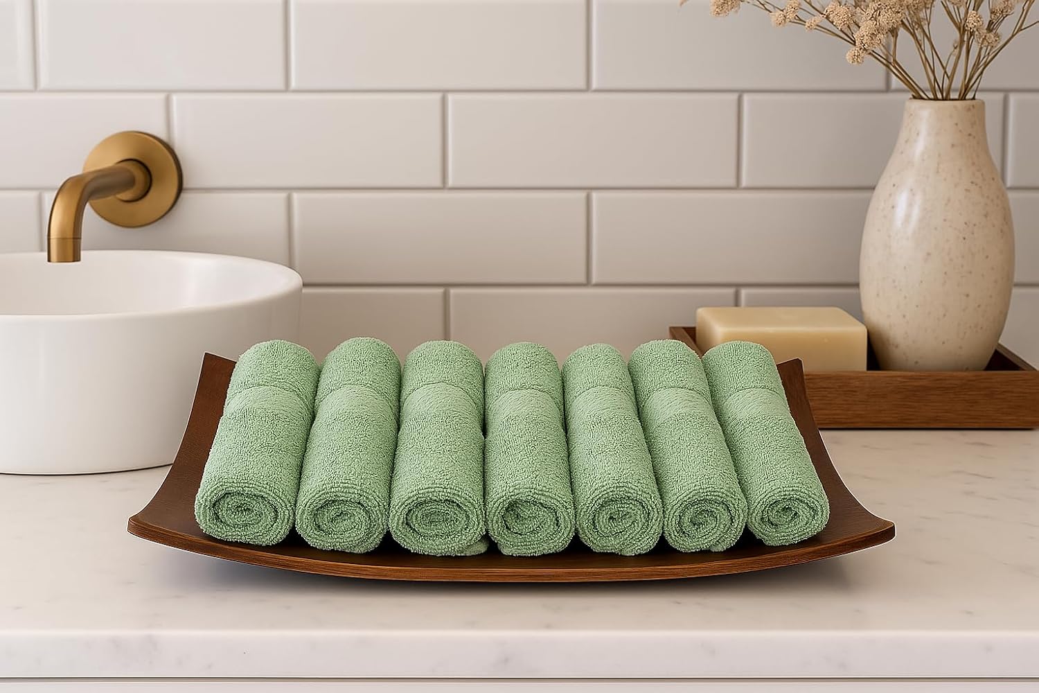 Caslino Small Cotton Face Towels 600 Gsm | Soft & Absorbent Towel For Women & Men - Olive Green (Pack Of 6)