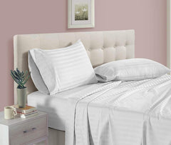 Premium 100% Cotton Stripes Single Fitted Bedsheet With 1 Pillow Covers - 36 X 78 Inches, White | Comfort & Luxury With Bedsheet