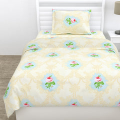 Small Single Bedsheet With 1 Pillow Cover - 57 X 88 Inches, Beige & Pink | Bedding Set Lightweight, Breathable | Wrinkle-Resistant & Smooth Finish