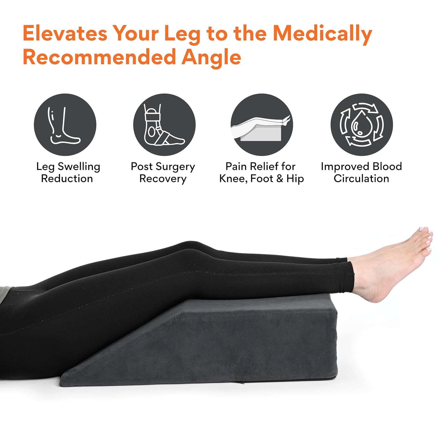Leg Elevator Pillow, For Pain Relief, Dark Grey, Size - 24 X 18 X 6 Inch | For Leg, Hip & Knee Pain Relief | For Leg Surgery, Varicose Veins, Fracture, Phlebitis, Surgical Recovery