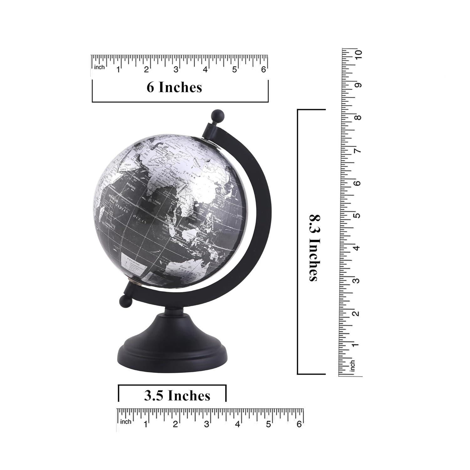 World Globe With Sturdy Metal Stand (Not Plastic) Desktop Globe For Home, Desk Table Office Decor - Book Shelf Decor Globe, 5 Inch, Metallic Black, Pack Of 1