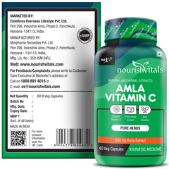 Nourishvitals Amla Vitamin C With Tannins 25% Pure Herbs, 500mg Amla Extract, Antioxidant, Immune, Skin | 60 Veg Capsules, 100gm 0.2lbs Each Pack Of 3