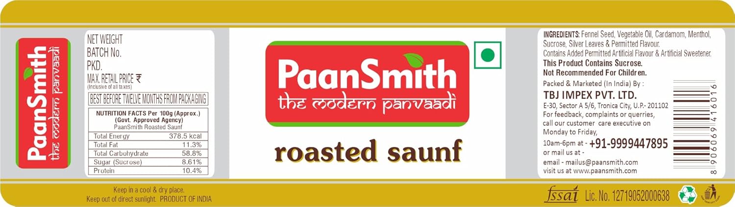 Paansmith Roasted Saunf (Mukhwas) 150gm, | After Meal Digestive | Jar Pack