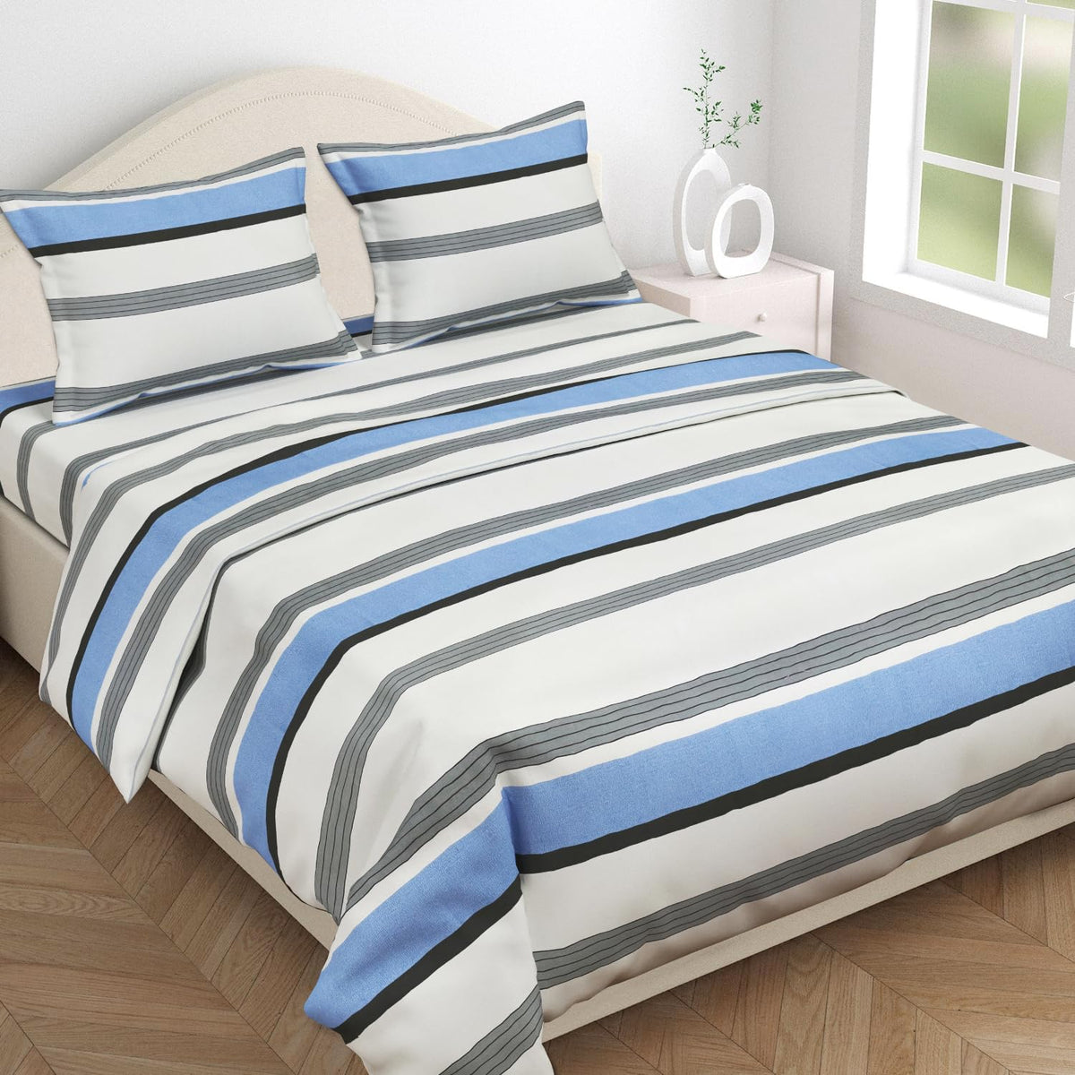 Super King Size Bedsheets With 2 Large Pillow Covers - 108 X 108 Inches, Grey & White | Luxury Soft Brushed Glace Cotton - Long Lasting & Wrinkle Free | 3 Pcs Set