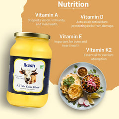 Organic A2 Gir Cow Desi Ghee By Ikesh | High In Protein Fiber Healthy Desi Ghee Perfect For Frying | (500ml) 16.9 Ounce | Jar Pack