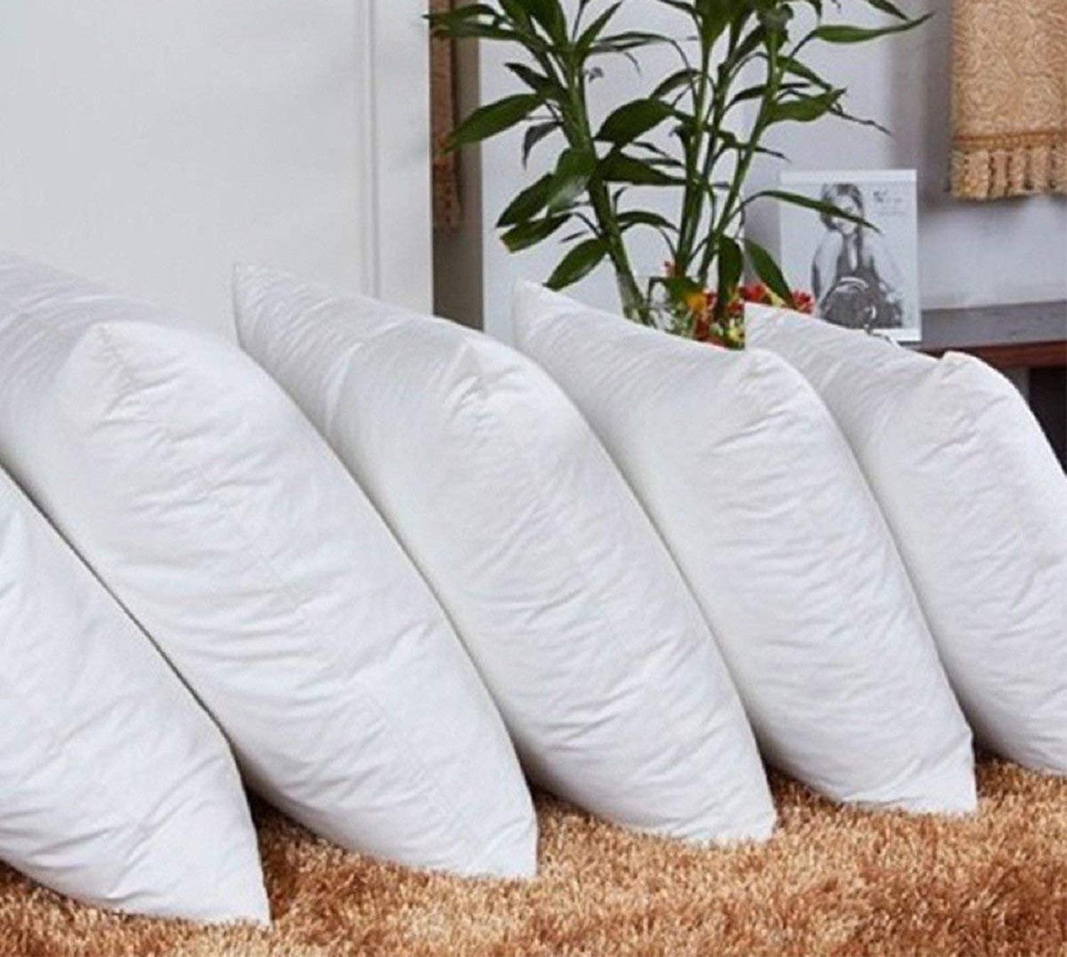 Premium Soft & Fluffy Sofa Pillow Cushions, Bed Takiya & Cot Pillows, White - 16 Inch | Microfiber Filled Throw Pillows For Diwan & Living Room | Lightweight Square, Washable - Pack Of 4