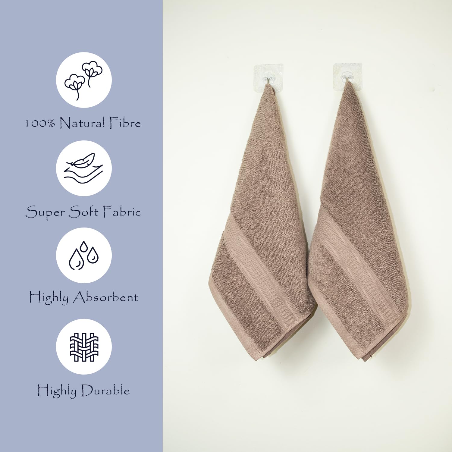 Rangoli 100% Cotton Fibre 2 Hand Towel 500 Gsm | Highly Durable & Super Absorbent Towel | Skin-Friendly & Quick Drying Luxury Towels (Beige)