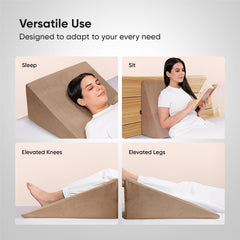 Wedge Plus Cushion For Sleeping, Memory Foam Pillow, Light Caramel | Acid Reflux Relief, High Resilience Foam | Orthopedic Wedge Cushion For Leg Elevator, Pregnancy, Breathable - Pack Of 1