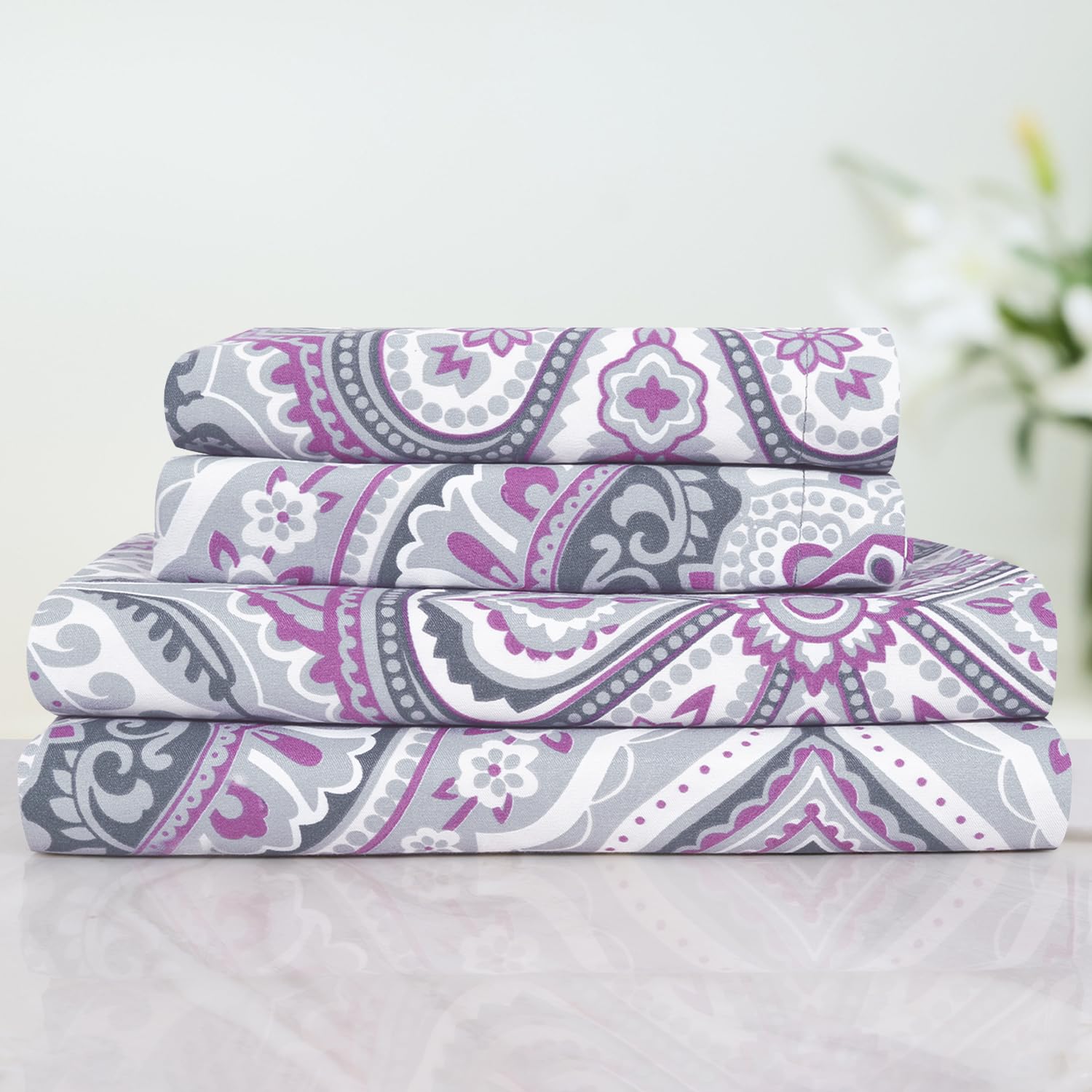 Cotton Bedsheet King Size Bed With 2 Pillow Covers - 100 X 108 Inches, Mauve | 150 Thread Count Floral Bedsheet For Double Bed - Breathable & Lightweight