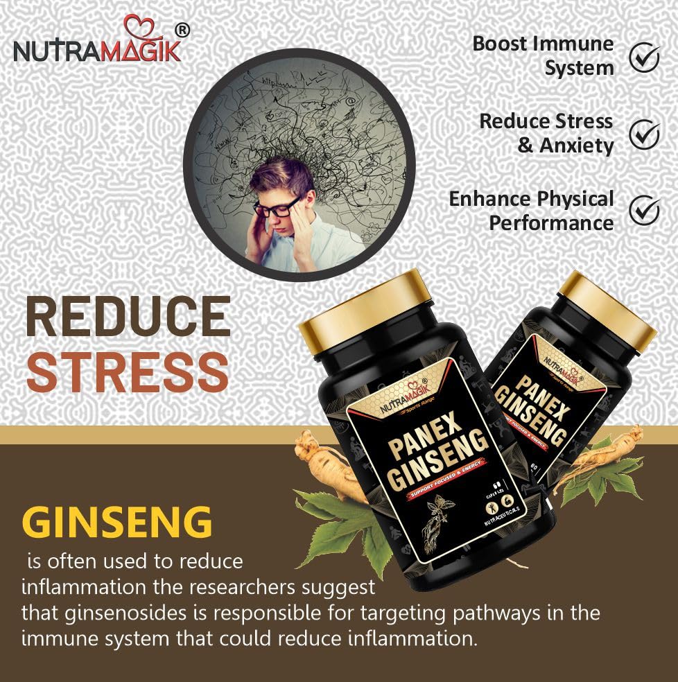Nutramagik Panax Ginseng, Boosts Immunity Supplement For Men & Women 400mg | 60 Vegetable Capsules 100gm 0.2lbs