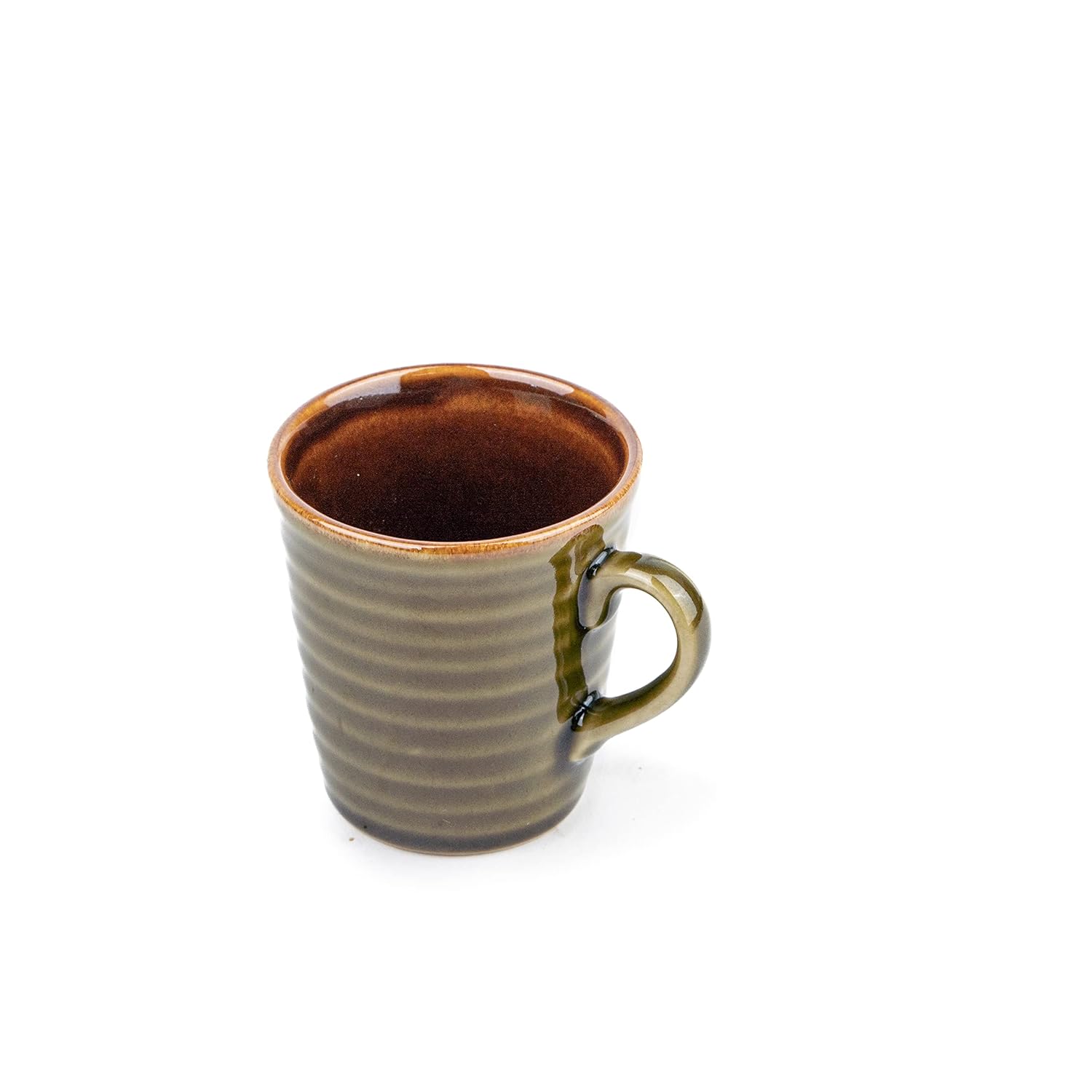 Ceramic Artisanal Coffee Cup Set Of 6 - 290ml Each, Mehndi Green | Medium Cup With Glossy Finish - Stoneware Coffee Cup Set | Ceramic Everyday Cup - Microwave Safe & Dishwasher Safe