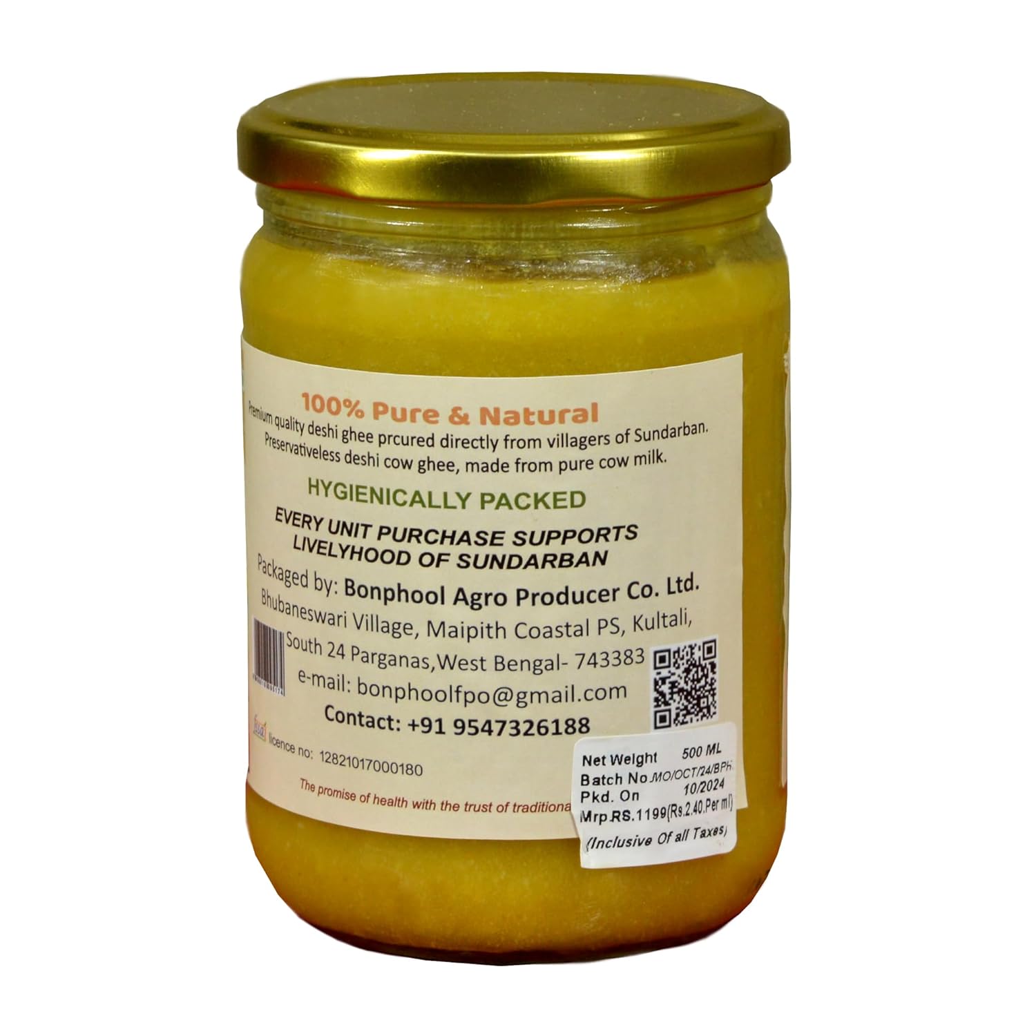 Premium Desi Cow By Bonphool | Rich In Nutrients & Delicious Healthy Desi Ghee Good For Heart Health | (500ml) 16.9 Ounce | Jar Pack