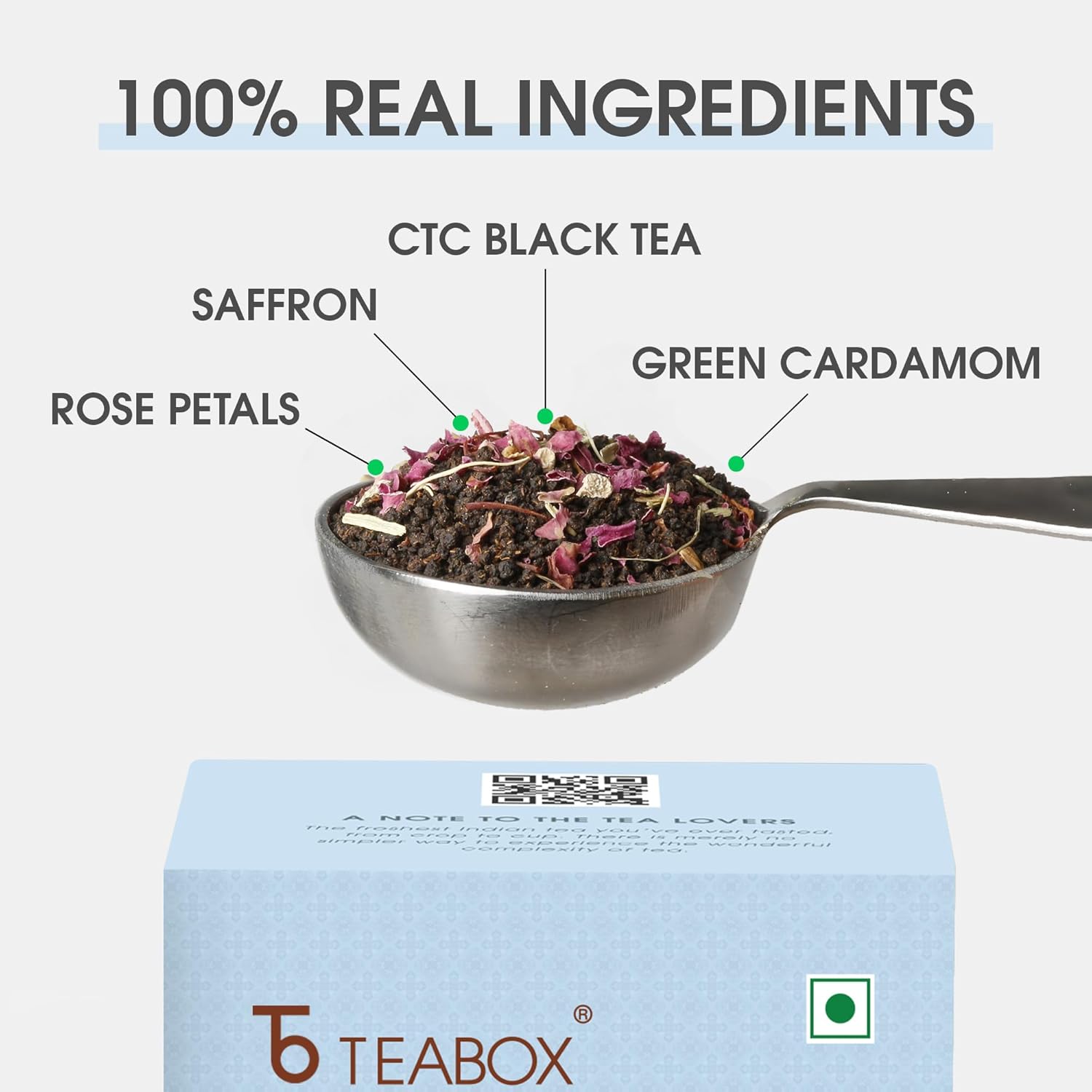 Teabox Kolkata Street Chai Tea - 250gm, 8.8 Ounce | Blended With Saffron, Cardamom, Nutmeg & Ginger Exquisite Aromas Of Saffron - Inspired By The City Of Joy | Low Caffeine