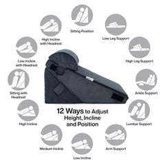Adjustable Wedge Pillow, Memory Foam Pillow For Head, Back Support, Dark Grey - 22 X 22 X 12 Inch | Wedge Cushion, Acid Reflux, Snoring, Gerd, Leg Elevation, Pregnancy | Comfortable Pillow