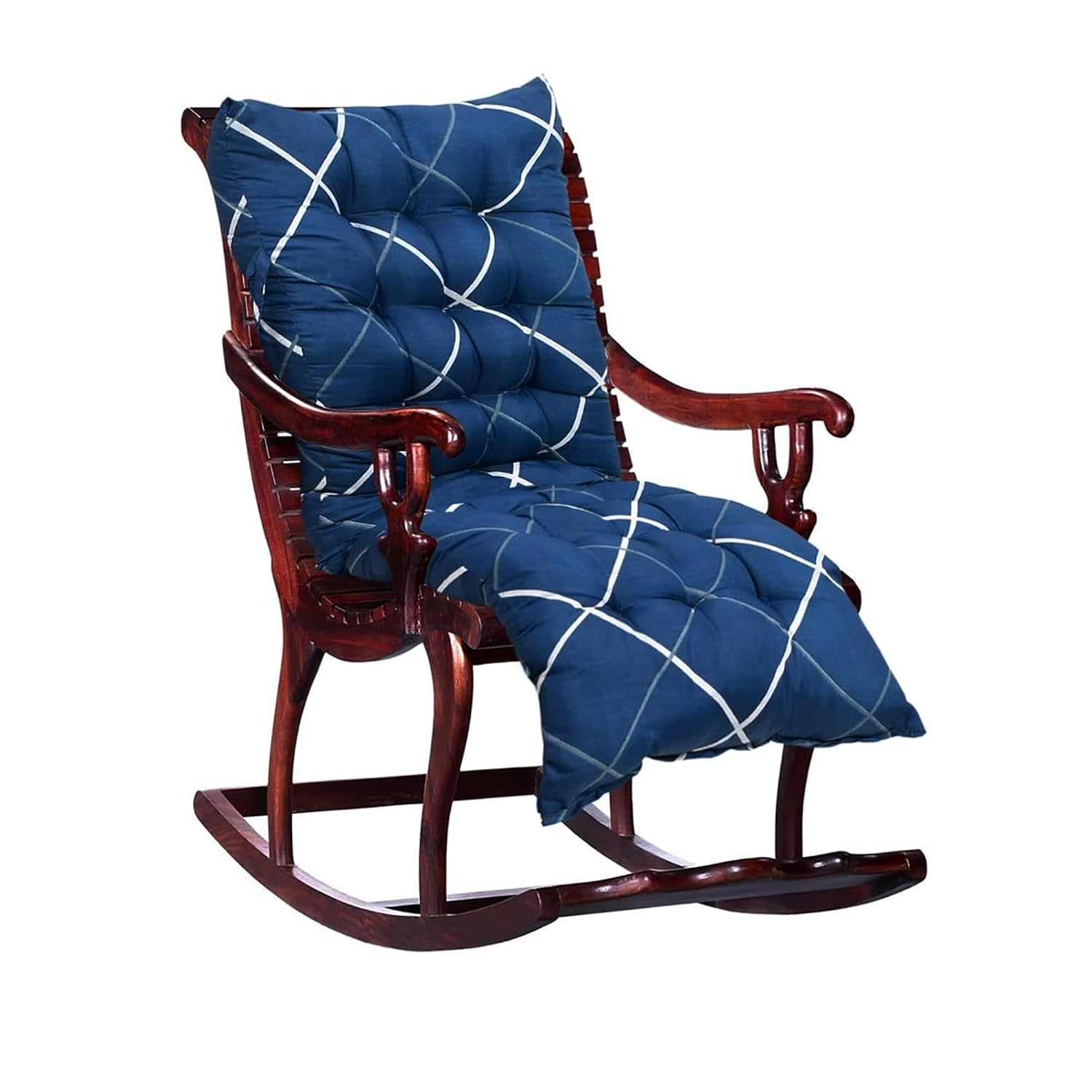 Chair Cushion For Sitting, Long Rocking Chair Cushion, XL Size - 18 X 48 Inch | Geometric Printed - Blue, Chair Pad For Home, Office | Back Seat Cushions With Ties | Long-Lasting Comfort