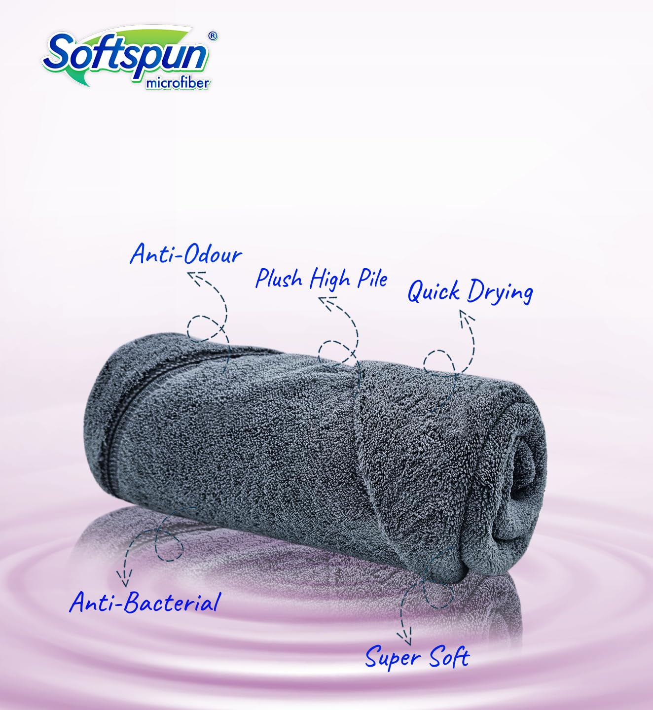 Softspun Microfiber High Loop Hair & Face Care Bath Towel 450 Gsm | Ultra Absorbent Super Soft & Comfortable Quick Drying Extra Large Towel (Grey)