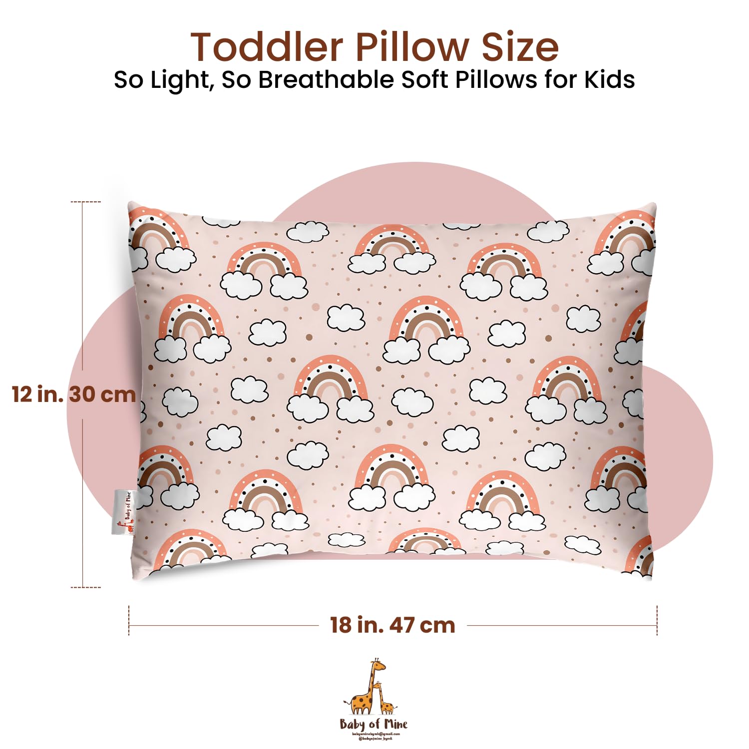 Premium Baby Pillow For Kids, Super Soft Cotton Kids Cushion - 12 X 18 Inches | For 5 Years Old Kids, Adorable Animal & Cartoon Prints | Bed Pillow, Washable, Easy To Care - Pillow 09