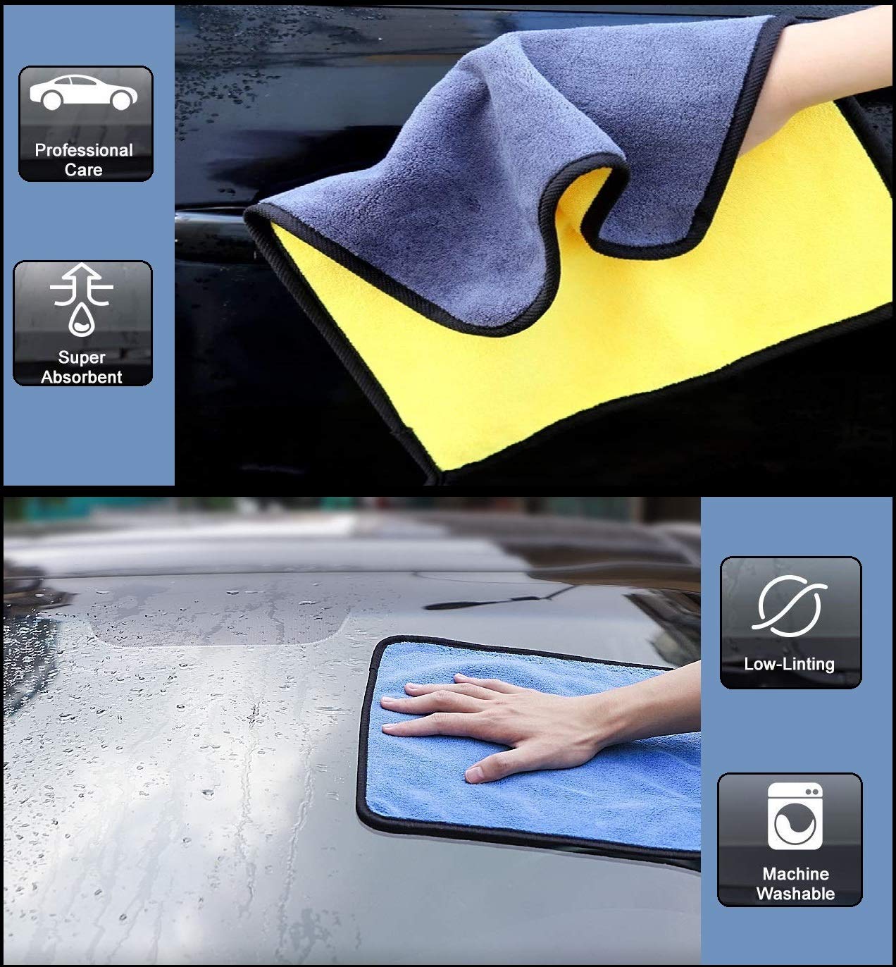 Auto Hub Microfiber Cloth 600 Gsm | Ultra Soft- Edgless & Dual Sided Microfiber Cloth Lint & Streakfree Car Cleaning Cloth - Blue, Yellow & Green (Pack Of 3)