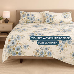 King Size Bedsheet With 2 Pillow Covers - 108 X 108 Inches, Cream & Blue | Wrinkle & Fade Resistant Bedding | Perfect For Homes, Hotels, Villas, Resorts & Guest Houses