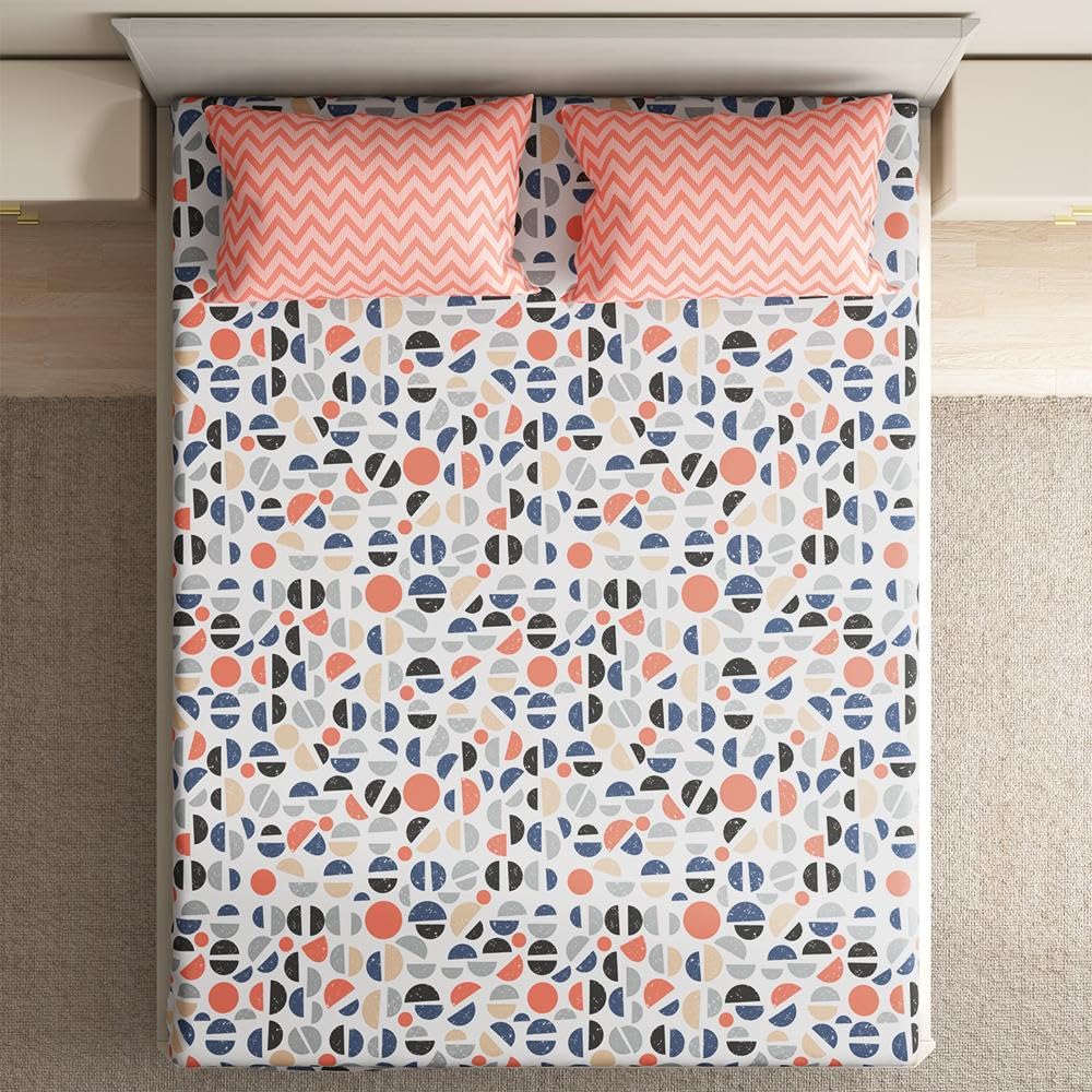 1 Double Bedsheet With 2 Matching Pillow Covers 72 X 48 Inches, Multicolor | 200 Thread Count Durable & Long Lasting | All Around Elastic Fitted Sheet
