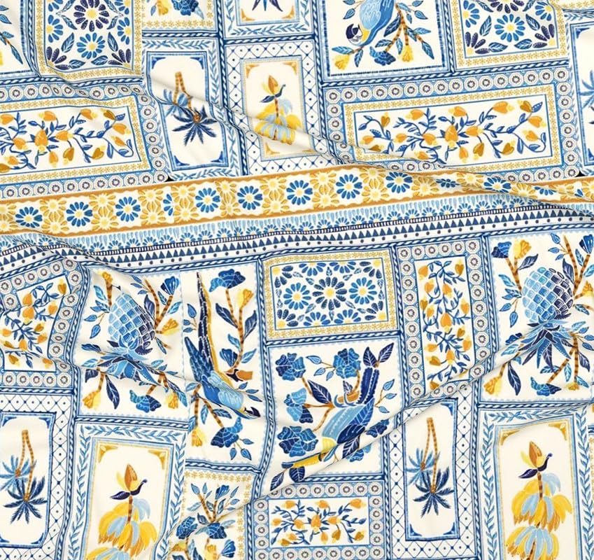 100% Cotton Double Bedsheets With 2 Matching Pillow Covers - 90 X 100 Inches, White & Blue | Printed Double Sheet Super Soft Breathable & Wrinkle Free