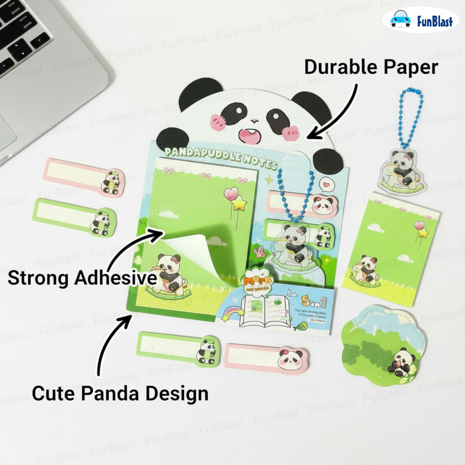 Panda Sticky Notes - 30 Small Sticky, 30 Medium Sticky | Stationery Gift For Student - Green