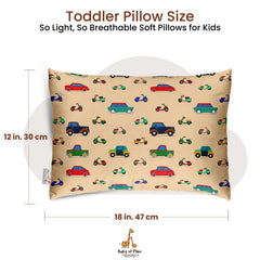 Premium Baby Pillow For Kids, Super Soft Cotton Kids Cushion - 12 X 18 Inches | For 5 Years Old Kids, Cartoon Prints - Vintage Cars | Bed Pillow, Washable, Easy To Care - Pillow 03