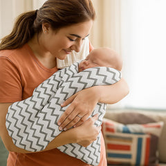 Organic Cotton Muslin Baby Bath Towel 200 Gsm | Cotton Cloth Premium Baby Washable Reusable, Absorbent, Extra Soft (Blue Dot & Grey Zig Zag)- Pack Of 2