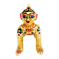 Ashtadhatu Brass Laddu Radha Idol, Radha Rani Murti, Gold, Metal, Idol - 1.5 Inch, Designing & Painting Statue, Traditional Style, Occasion, Handmade, Bal Radha Rani Ji Idol