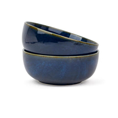 Ceramic Medium Bowl Set Of 2 Pieces - 18cm, Blue Green Reactive, 1000ml Each | Glossy Finish Stoneware Ceramic Serving Bowls | Ceramic Bowl - Pasta Serving Bowl | Microwave Safe