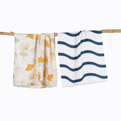 Doctor Towels Bamboo Bath Towels 460 Gsm | Super Soft & High Absorbency Towel, Light Weight, & Quick Dry Bath Towel Large Size - Twlight Wave, Gingko Garden (Pack Of 2)